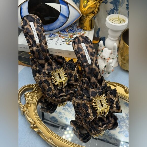 🆕 GIANNI BINI 🧿NWOB PeekaTwo Leopard Print Crystal Keyhole Ornament Sandal Sz7 - Picture 4 of 16